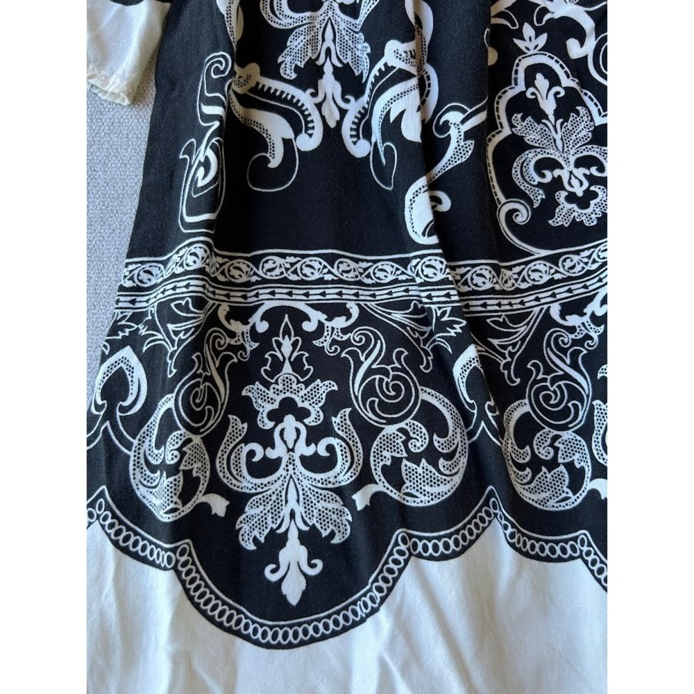 Flying Tomato Black White Damask Paisley Bell Sleeve Off Shoulder Tunic Top L - Picture 9 of 9